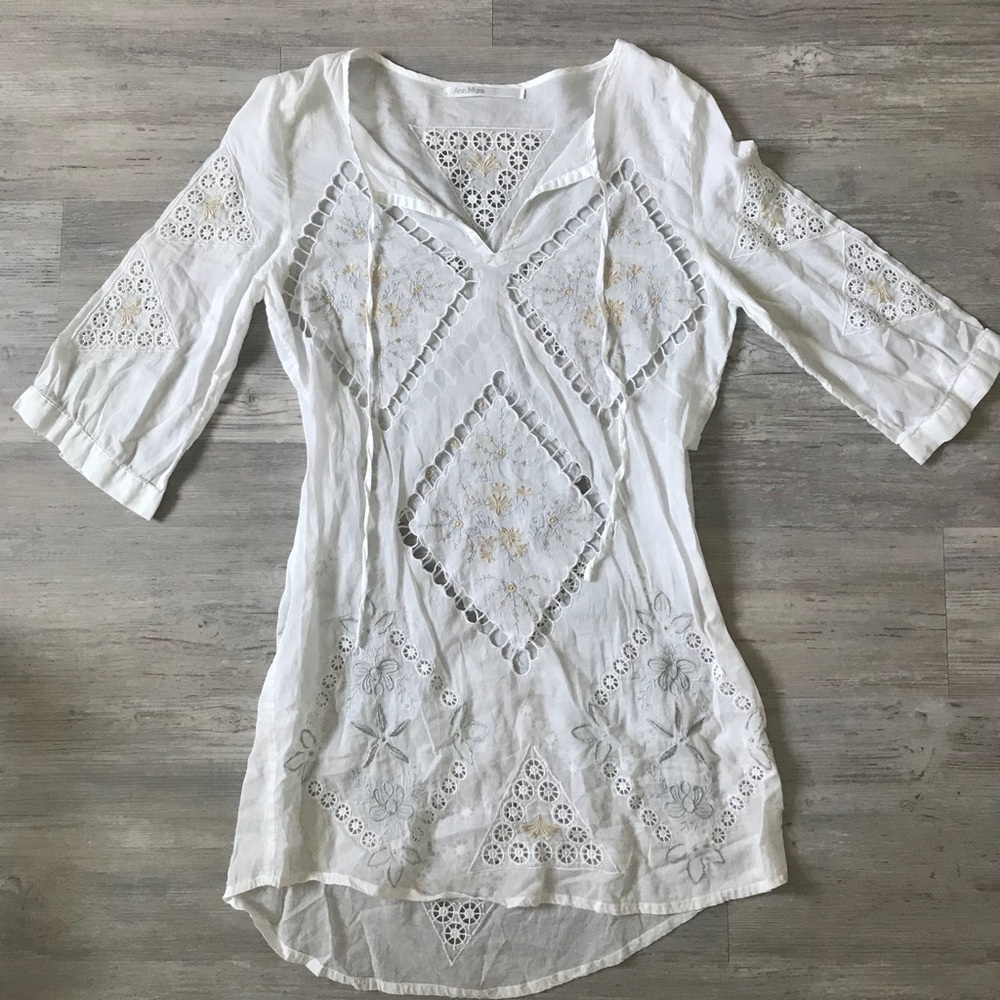 Ann Myra white lace pool cover with embroidery